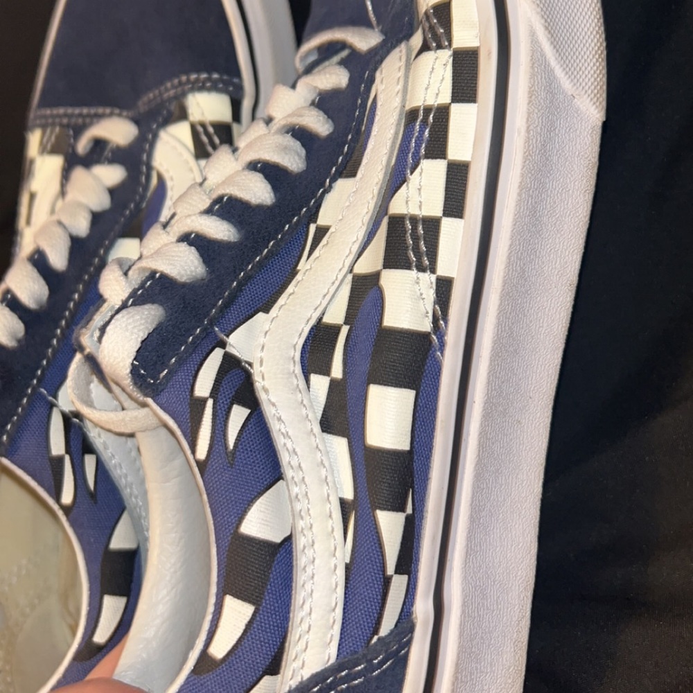 Blue checkered flamed vans brand new never worn